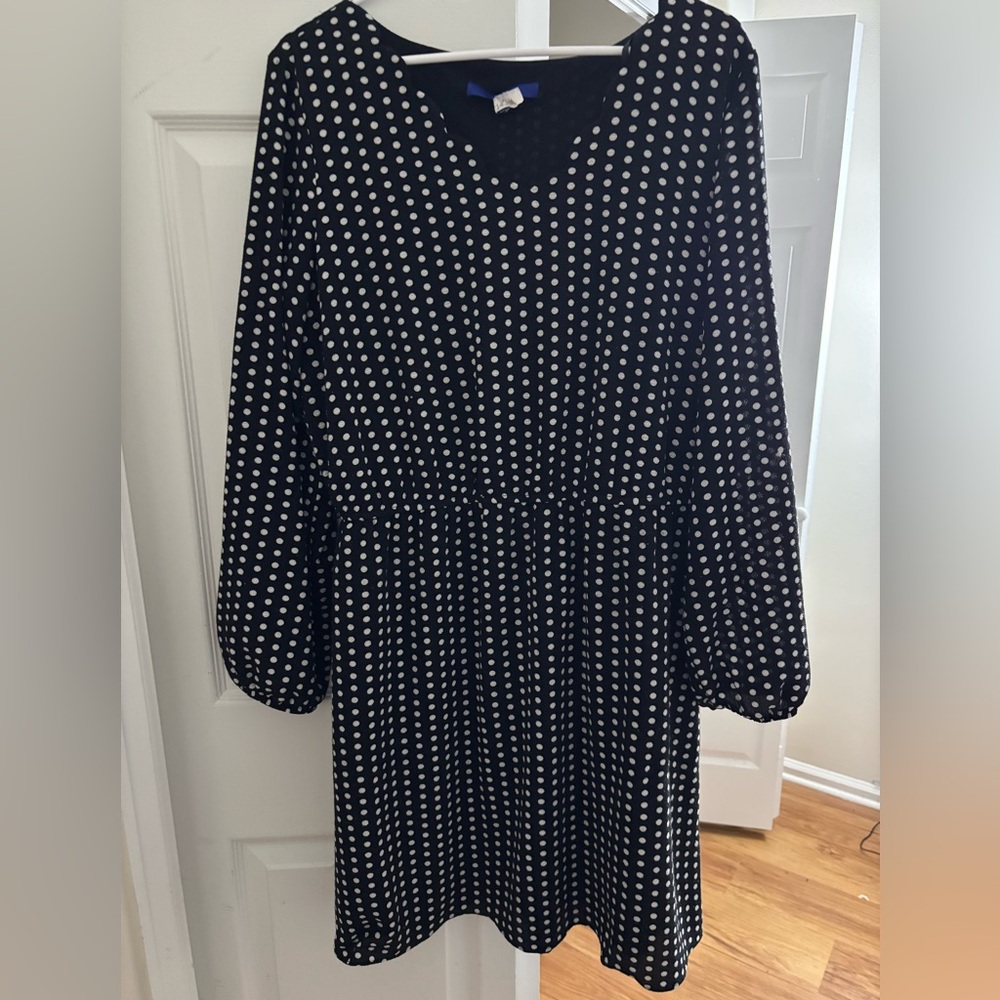 Apt. 9 Black and White Polka Dot Long Sleeve Dress